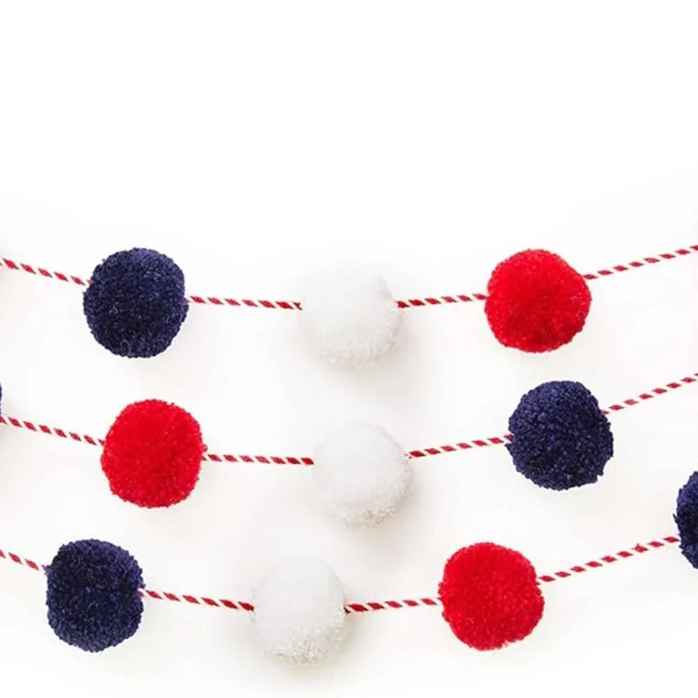 Patriotic Garland | Red White and Blue Garland | July 4th Decorations | Pom Pom